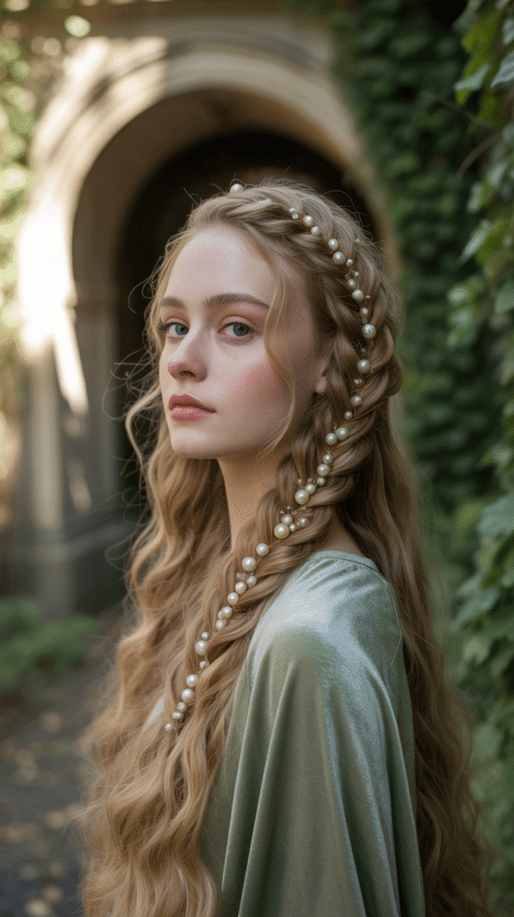 30 Fairytale-Inspired Medieval Hairstyles for Princesses 11 Mermaid Braid with Pearls