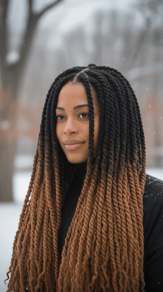 30 Gorgeous Winter Wig Styles for Black Women You'll Want to Try Now 11 Ombre Senegalese Twist Wig