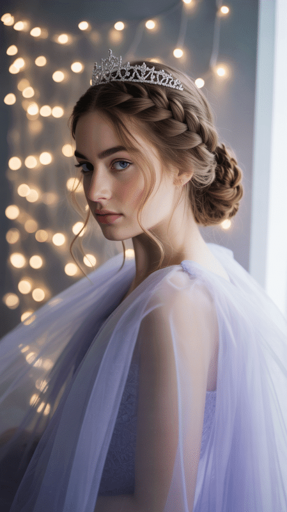 33 Elegant Christmas Party Updo Hairstyles for a Glam Look 23 Crown Braid with Low Bun