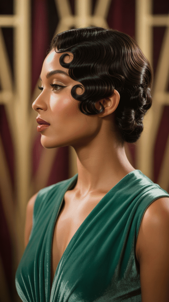 30 Beautiful 1930s Hairstyles for Black Women That Inspire Grace 3 Pin Curl Updo with Front Waves