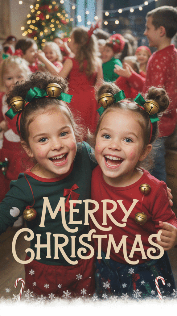 30 Cute Christmas Party Hairstyles for Kids That Are Adorable 22 Double Top Knots with Bells