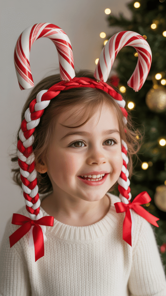 25 Adorable Christmas Hairstyles for Kids That Spark Holiday Joy 14 Braided Candy Cane Headband