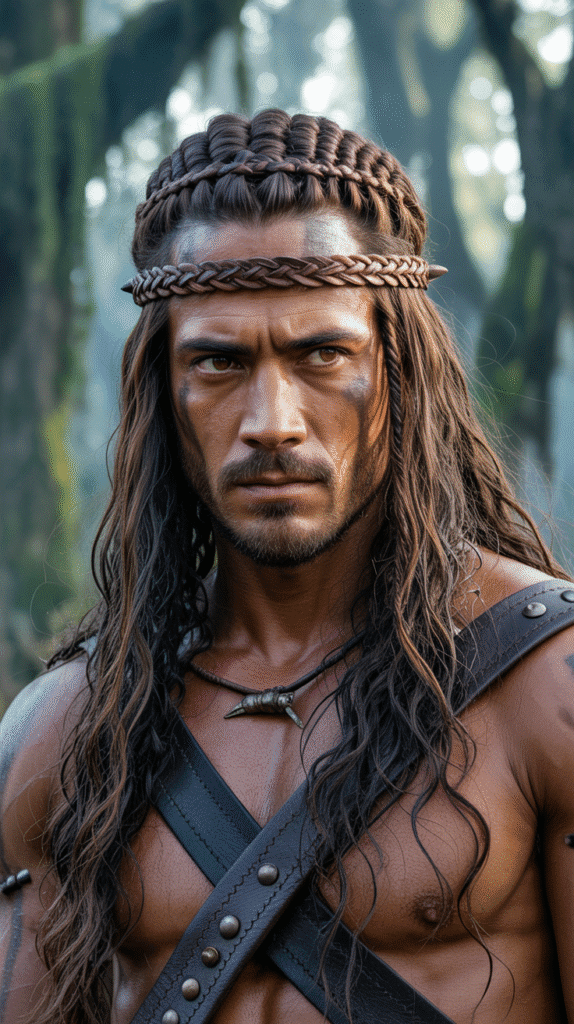 28 Stylish Elf Hairstyles for Men That Look Bold and Mystical 2 Half-Up Warrior Braid