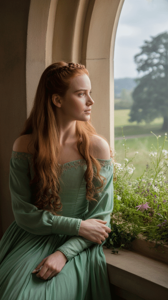 27 Creative Medieval Hairstyle Ideas for Princesses 9 Half-Up Crown with Loose Curls