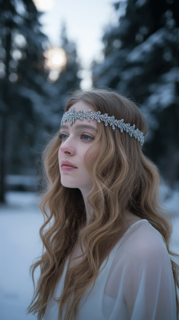 30 Gorgeous Christmas Party Hairstyles with Long Curls That Turn Heads 30 Loose Romantic Waves with Headpiece