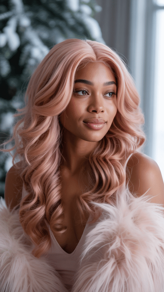 30 Gorgeous Winter Wig Styles for Black Women You'll Want to Try Now 29 Rose Gold Loose Waves