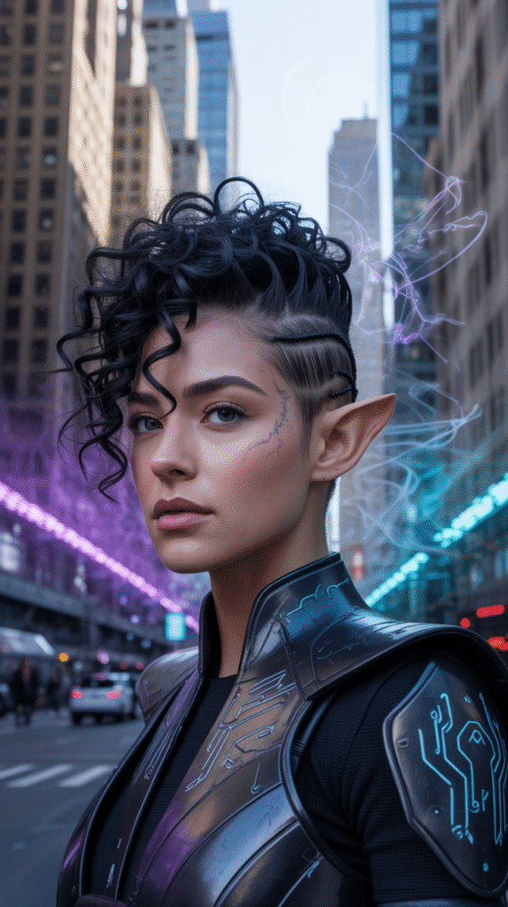 27 Gorgeous Elf Hairstyles for Curly Hair Full of Fantasy Charm 25 Textured Faux Hawk with Pinned Curls