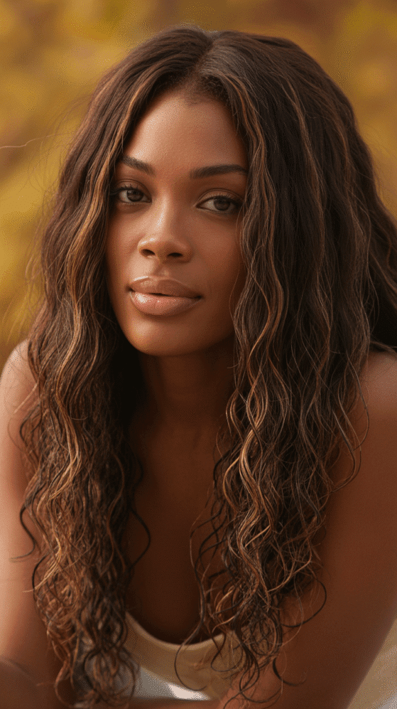 31 Bold Winter Hair Color Ideas for Black Women to Brighten the Cold Months 10 Chocolate Brown with Golden Highlights