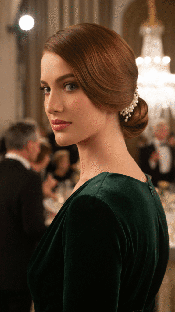 33 Trendy Christmas Party Hairstyles for Short Hair That Shine Bright 33 Elegant Low Chignon Adapted for Short Hair