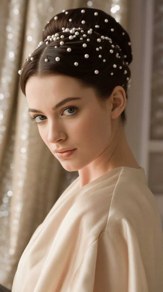 33 Elegant Christmas Party Updo Hairstyles for a Glam Look 33 Elegant Chignon with Pearl Accessories