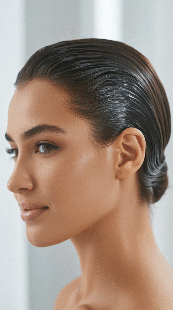 37 Easy Hairstyles to Keep Hair Out of Your Face 13 Slicked Back Wet Look
