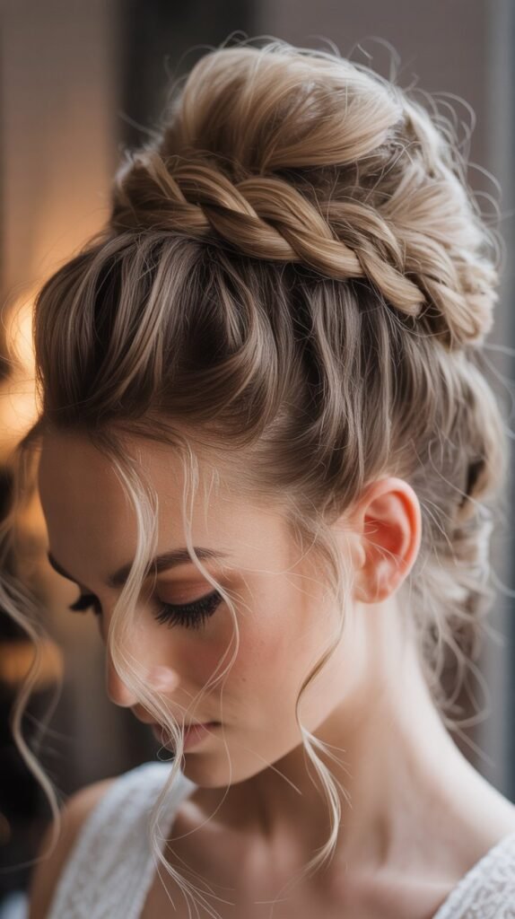Textured Topknot with Face-Framing Tendrils