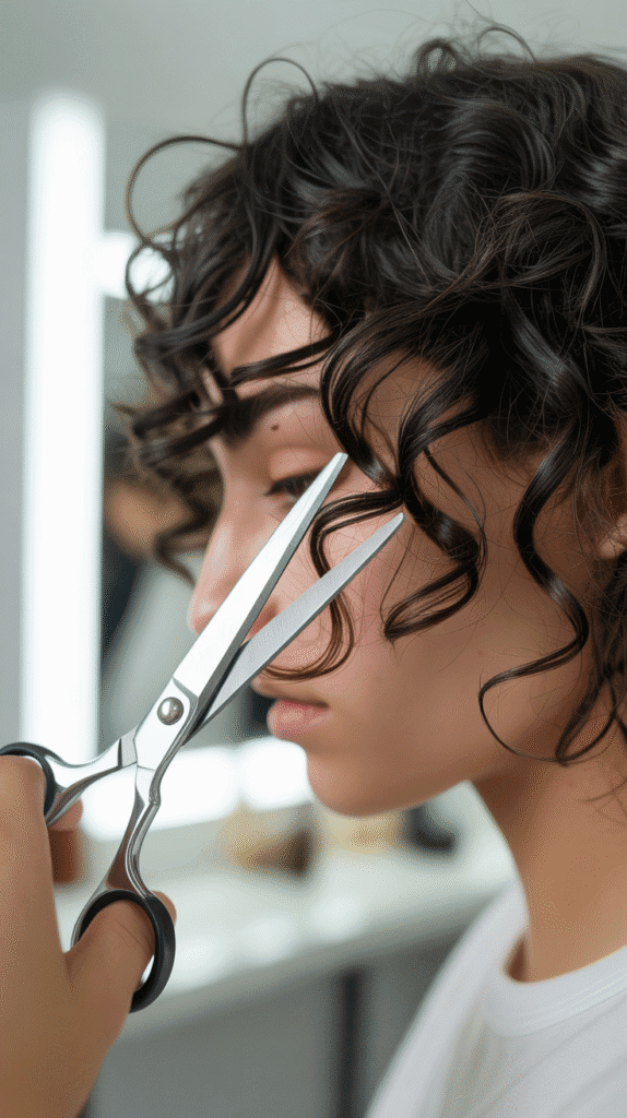 DIY Curly Hair Haircuts You Can Try at Home 7 Face-Framing and Bang Trimming