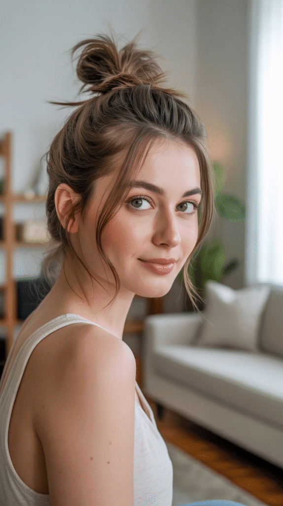 33 Chic French Hairstyles for Long Hair That Feel Romantic and Timeless 21 Top Knot with Face-Framing Layers