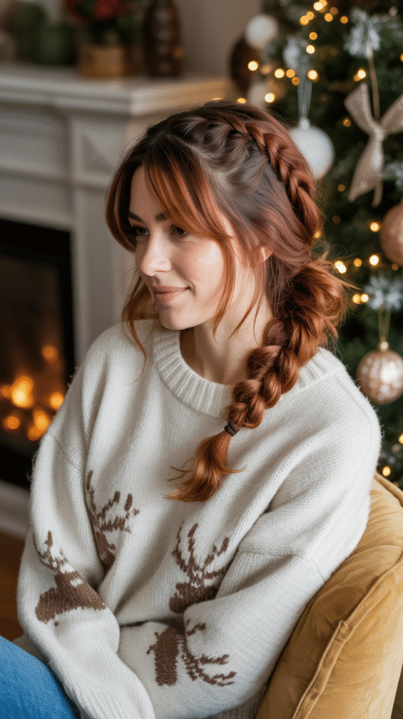 30 Easy Christmas Party Hairstyles for Medium Hair That Save Time 27 Messy Side Braid with Pulled-Apart Sections