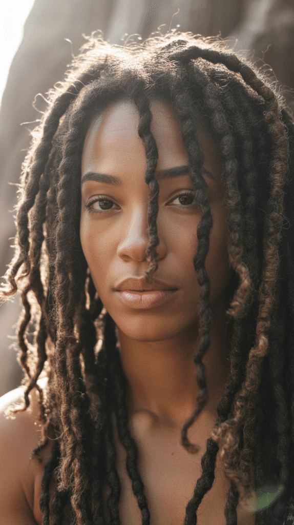30 Beautiful Medium Dreadlock Styles for Black Women That Stand Out 1 Classic Medium Freeform Locs