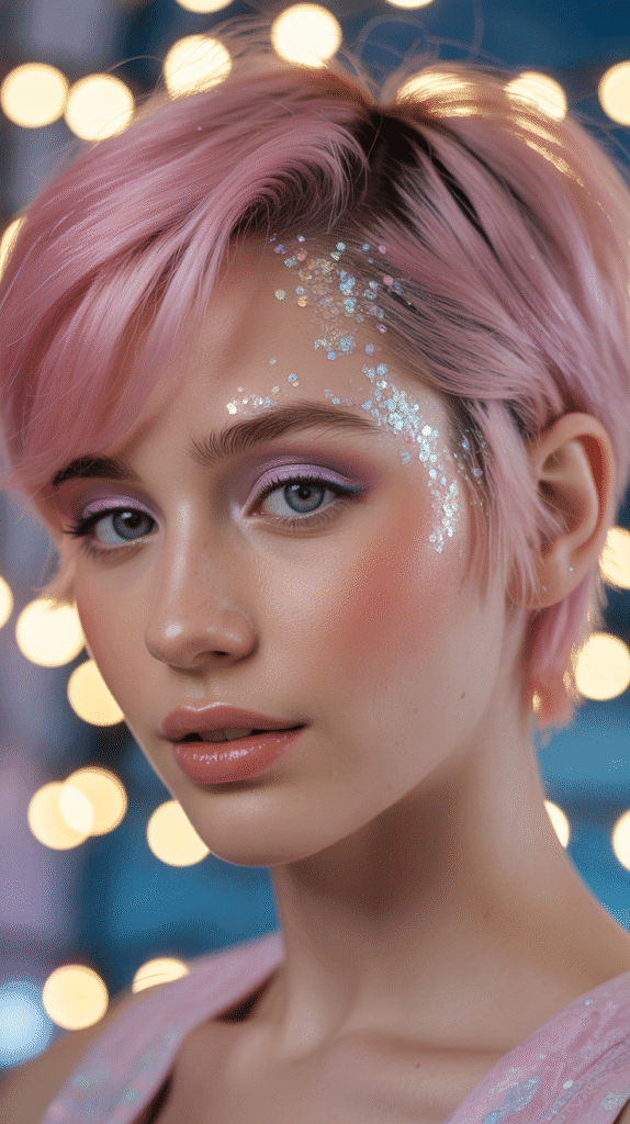 27 Magical Elf Hairstyles for Short Hair Perfect for Cosplay or Holidays 25  Glitter Root Enhancement
