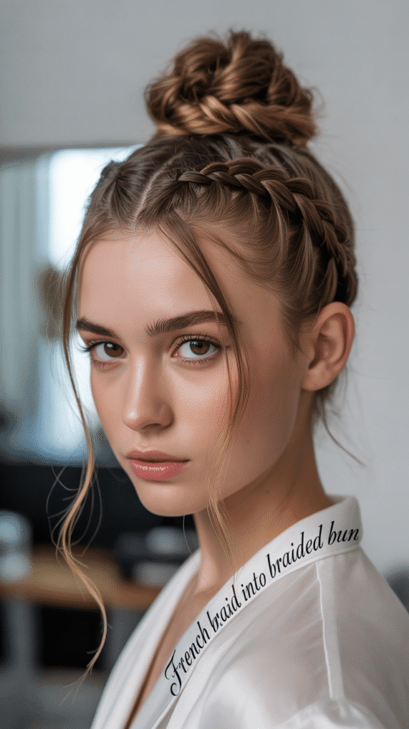 33 Trendy French Braided Hairstyles with a Chic Twist 26 French Braid into Braided Bun