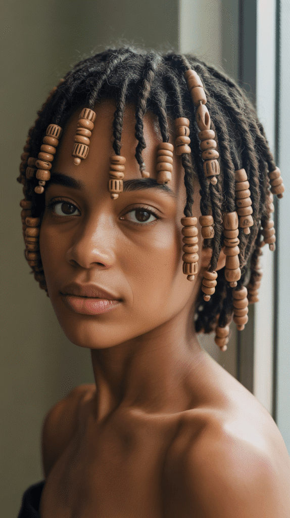 30 Stylish Dreadlock Styles for Short Hair That Look Fresh 24 Natural Short Locs with Beads