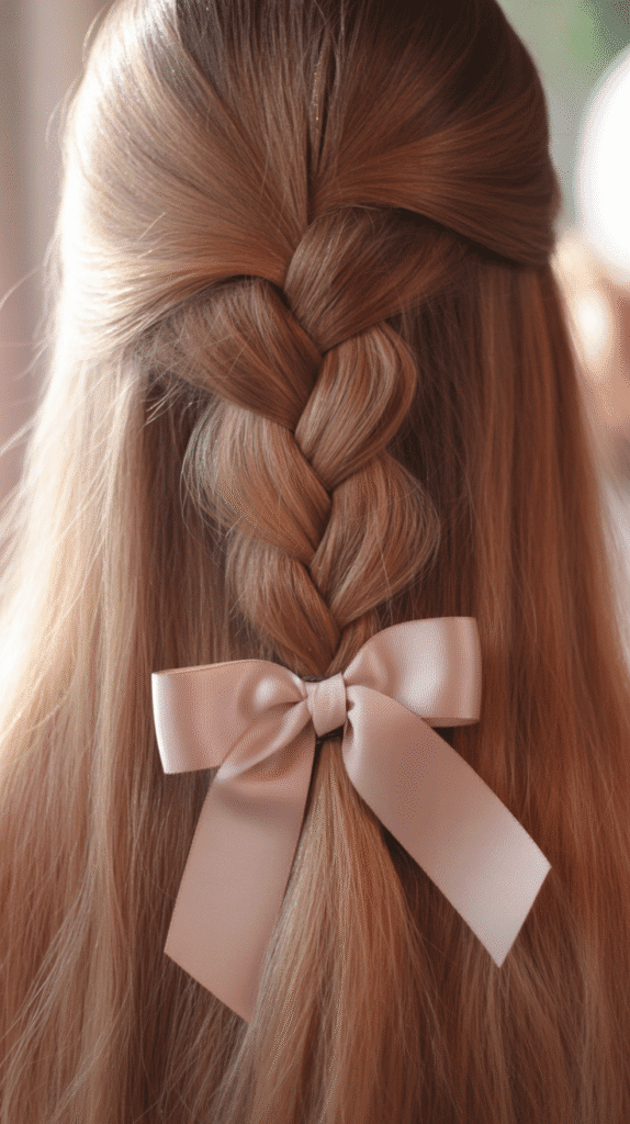 27 Chic Whimsical Hairstyles for Straight Hair That Add a Touch of Grace 16  Ribbon-Tied Low Braid