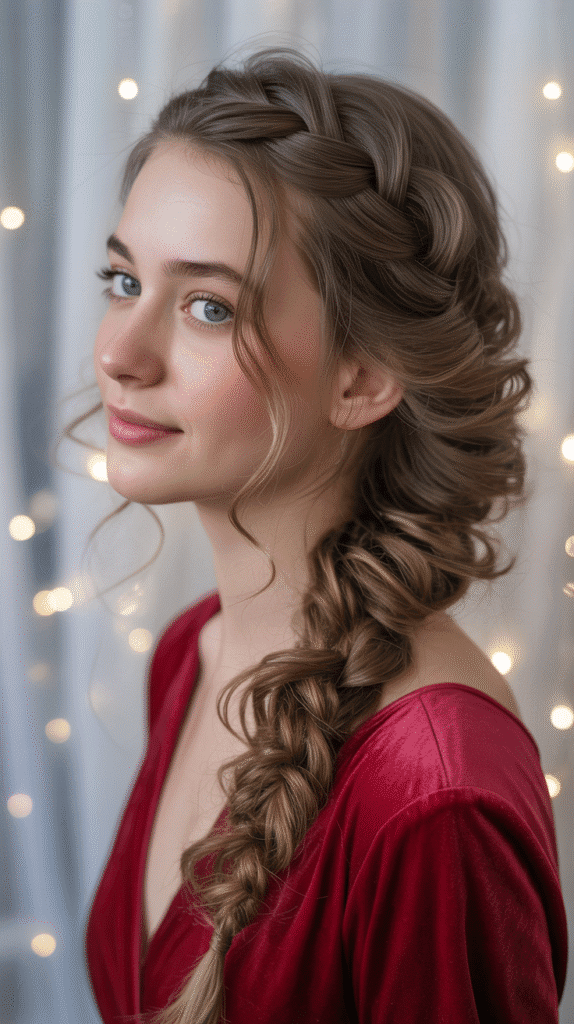 27 Beautiful Christmas Party Hairstyles for Thin Hair That Add Volume 23 Waterfall Braid with Curled Strands
