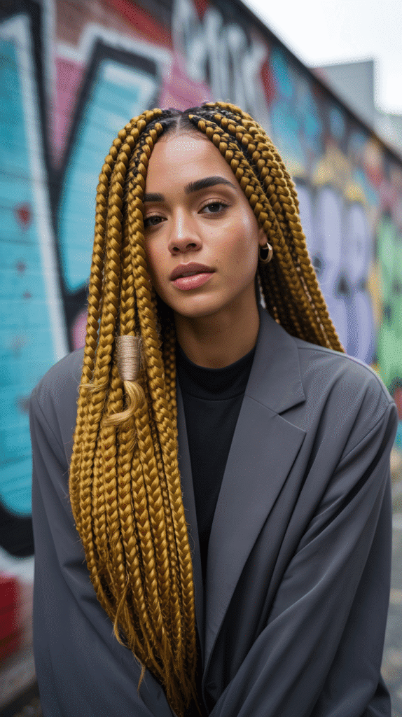 27 Blonde Twist Hairstyles for Black Women Perfect for Any Event 22 Mustard Blonde Box Braids with Twist Accents
