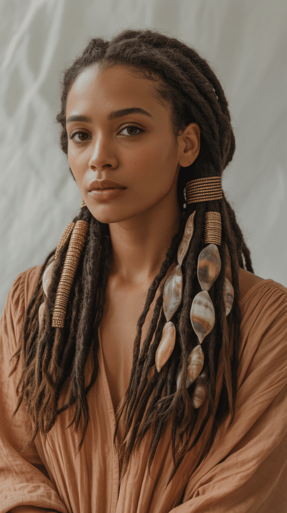 33 Latest Dreadlock Styles for Long Hair That Turn Heads 29 Twisted Low Ponytail with Ornaments