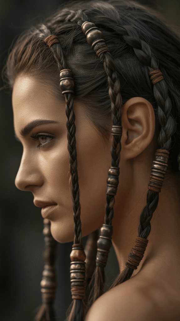 27 Magical Elf Hairstyles for Short Hair Perfect for Cosplay or Holidays 26  Leather Cord Viking-Elf Fusion