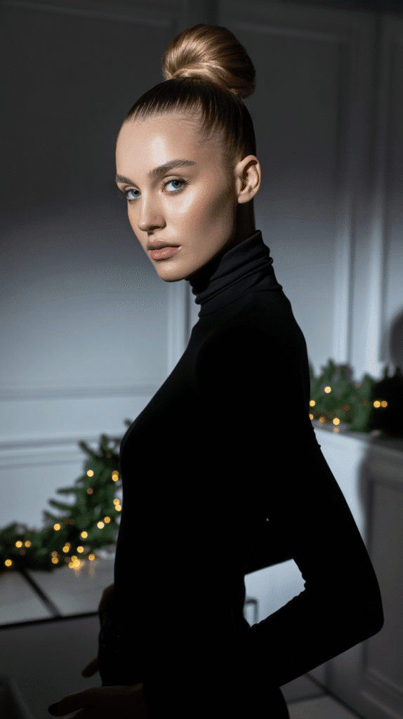 33 Elegant Christmas Party Updo Hairstyles for a Glam Look 4 Sleek High Bun