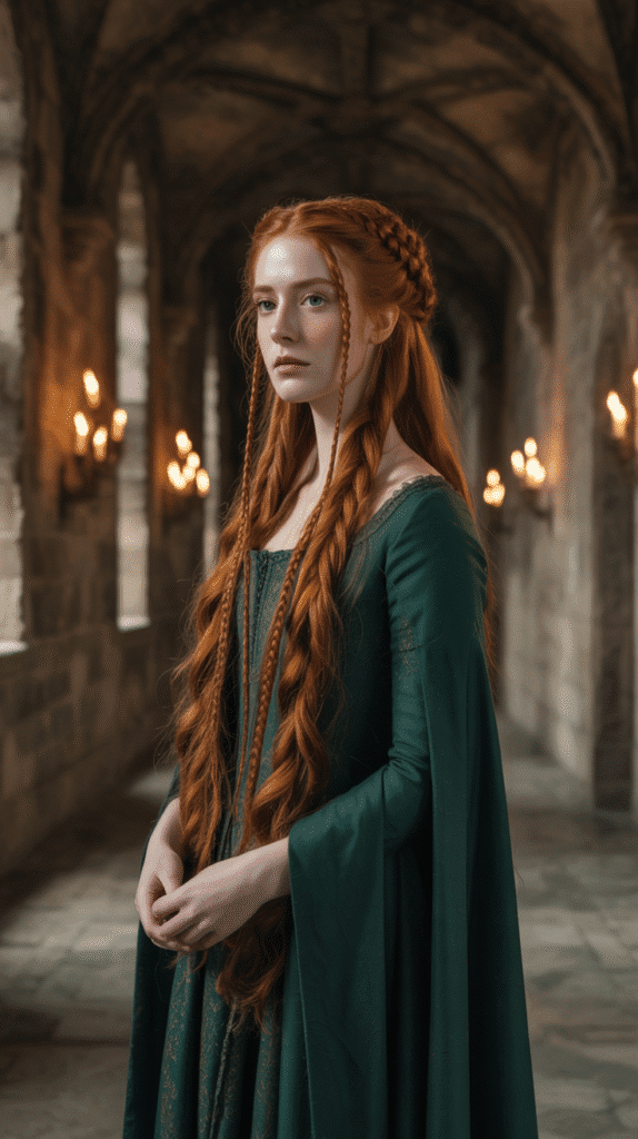 30 Regal Medieval Hairstyles for Princesses and Queens 26 The Plaited Crown with Temple Braids