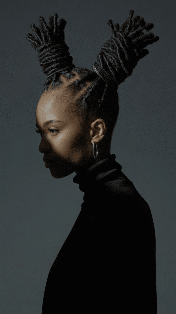 30 Beautiful Medium Dreadlock Styles for Black Women That Stand Out 24 Stacked Buns with Medium Locs