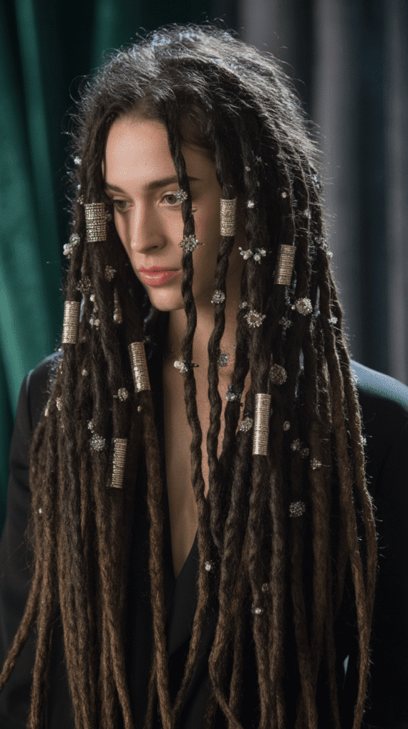 33 Latest Long Dreadlock Styles Full of Elegance and Style 32 Layered Loc Waterfall with Accessories