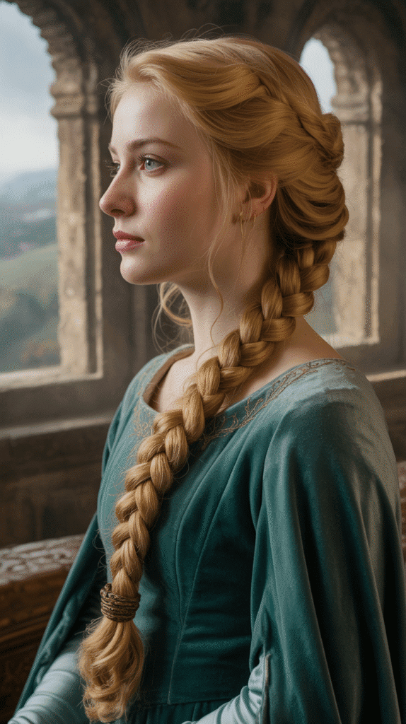 33 Gorgeous Medieval Hairstyles for Blonde Princesses 5 The Side-Swept Rope Braid