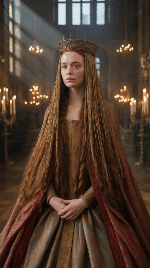 27 Royal Medieval Hairstyles for Princesses with Crowns 19 The Wrapped Gold Thread Braids
