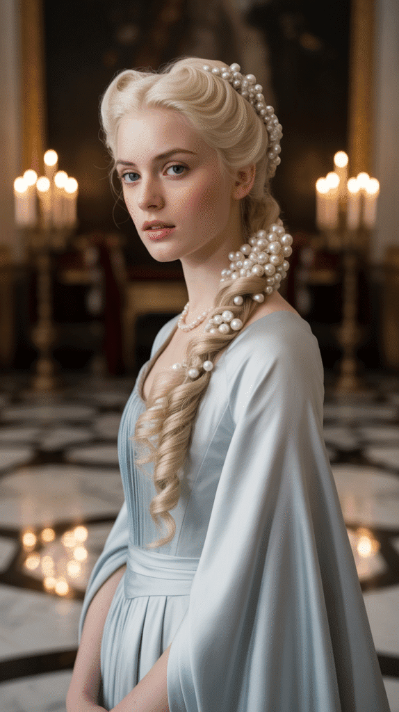 33 Step-by-Step Medieval Hairstyles for Princesses 24 The Side-Swept Twist with Pearls