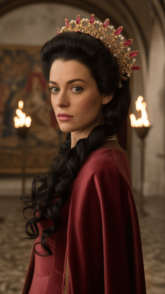 30 Romantic Medieval Hairstyles for Princesses with Curls 24 The Side-Pinned Curls with Jeweled Comb