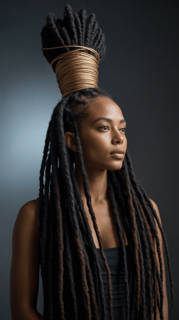 33 Latest Dreadlock Styles for Long Hair That Turn Heads 18 Wrapped Ponytail Tower