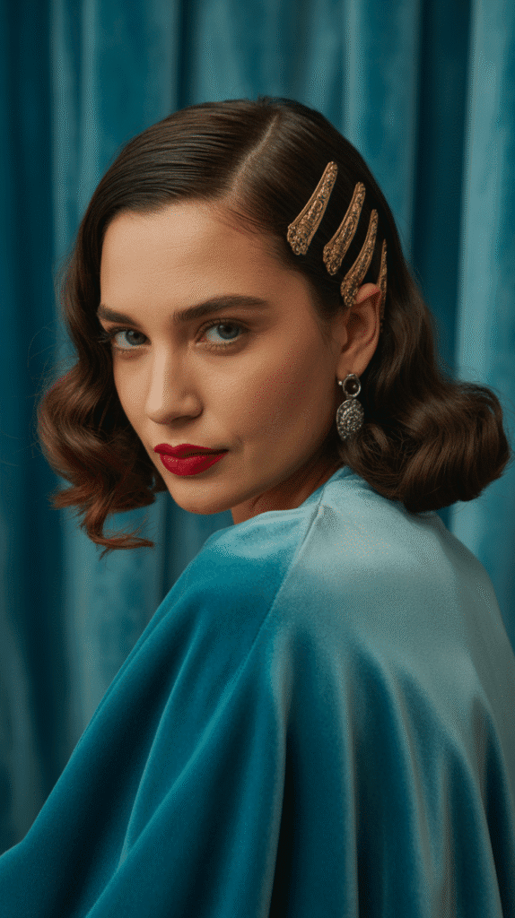 27 Chic Christmas Party Hairstyles for Medium Hair That Dazzle 16 Pinned-Back Waves with Vintage Clips