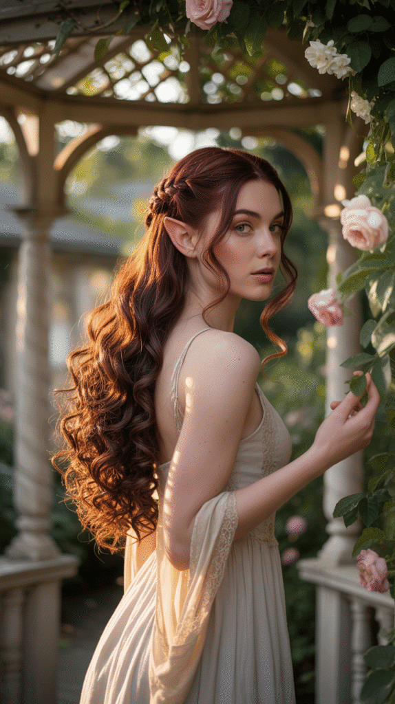 27 Gorgeous Elf Hairstyles for Curly Hair Full of Fantasy Charm 24 Romantic Low Side Ponytail with Wrapped Braid