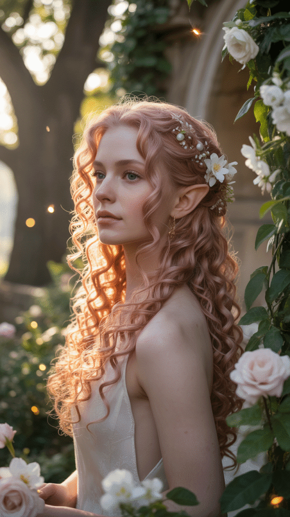 27 Gorgeous Elf Hairstyles for Curly Hair Full of Fantasy Charm 18 Twisted Side Updo with Loose Curls
