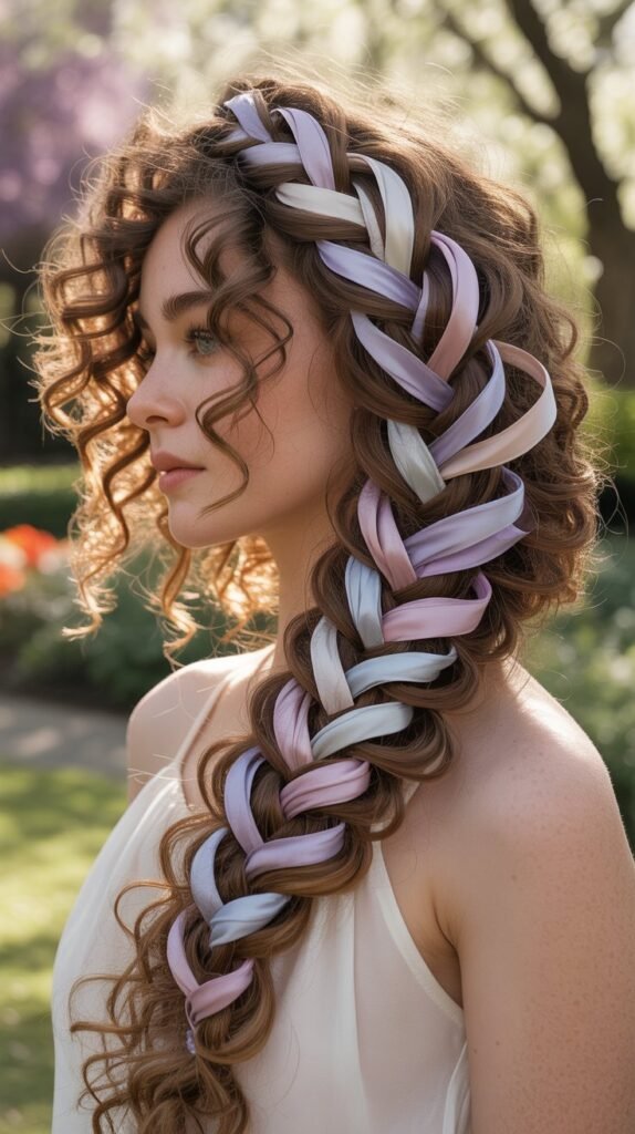 Fairy-Tale Side Braid with Ribbon Weaving