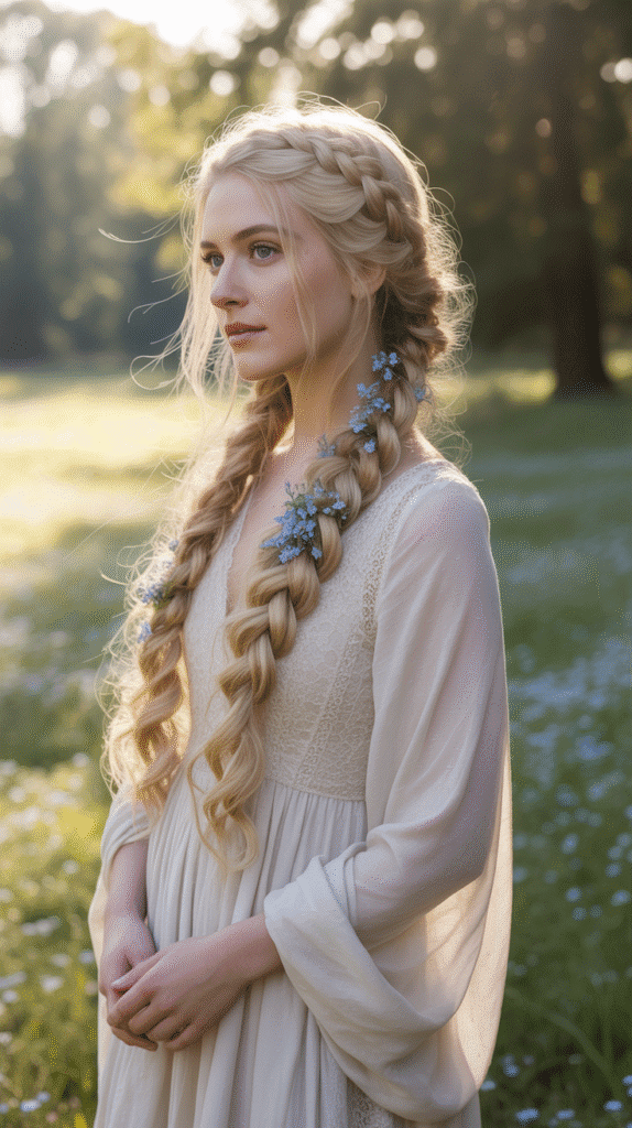 33 Enchanting Medieval Wedding Hairstyles for Princesses 21 The Half-Crown Braid