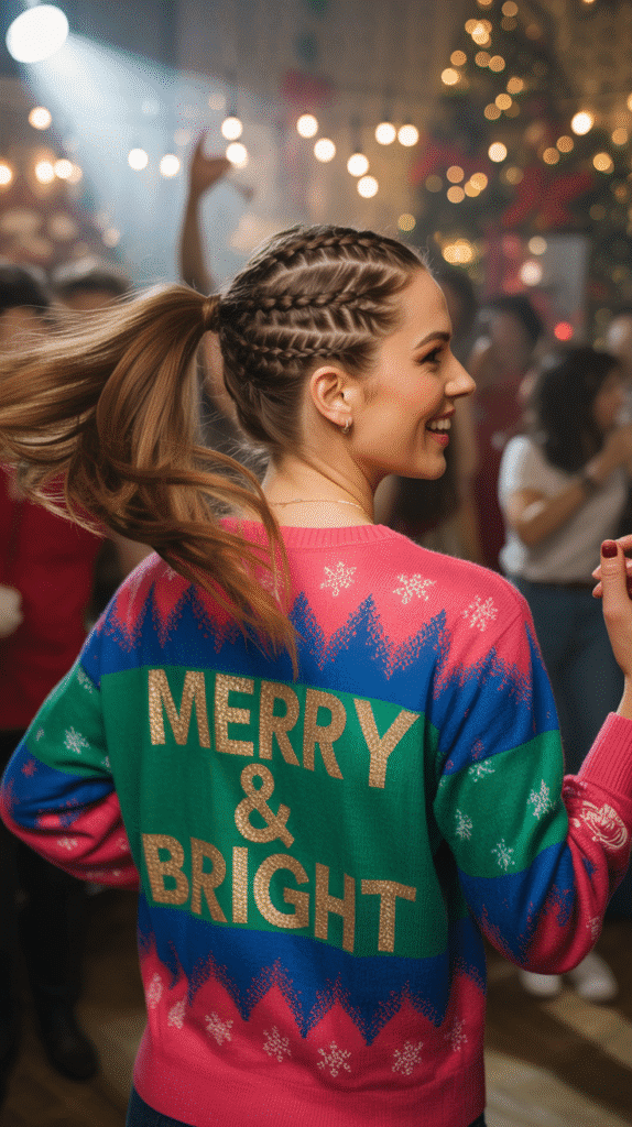 30 Easy Christmas Party Hairstyles for Medium Hair That Save Time 8 Double Dutch Braids into Low Ponytail