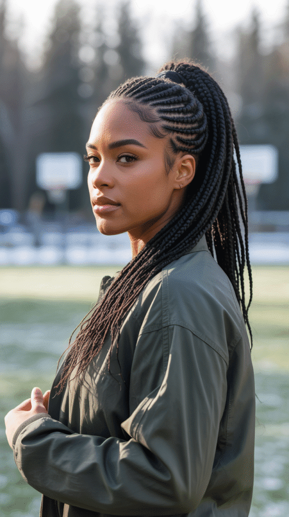 33 Elegant Winter Hairstyles for African American Women of All Ages 21 Cornrow Ponytail