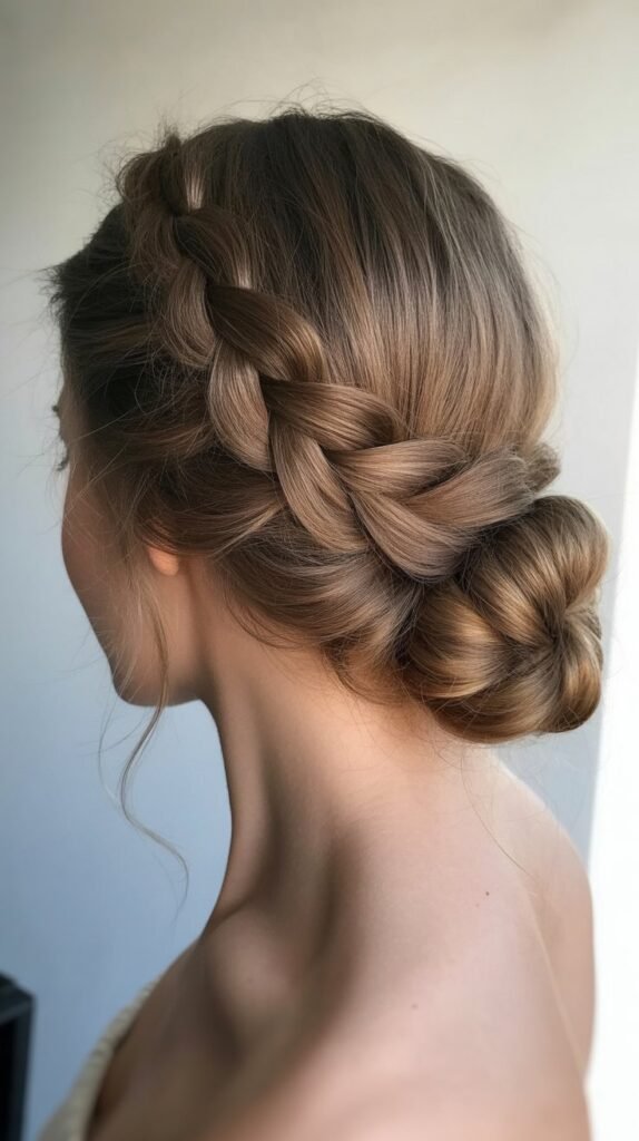 Waterfall Braid into Low Bun
