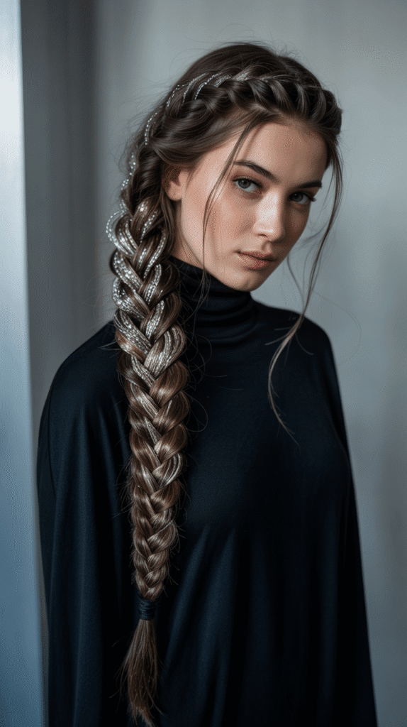 33 Trendy French Braided Hairstyles with a Chic Twist 12 French Braid with Metallic Thread
