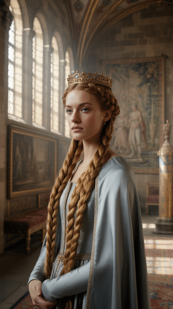 27 Royal Medieval Hairstyles for Princesses with Crowns 7 The Plaited Coronet Style