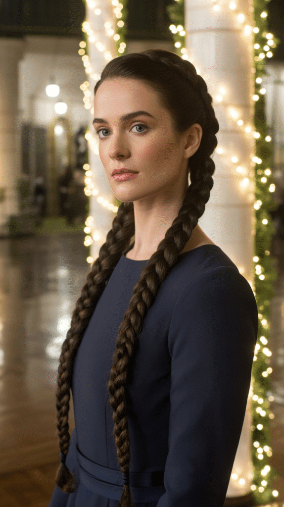 27 Easy Christmas Party Hairstyles for Long Hair Perfect for the Holidays 13 Double Dutch Braids into Low Bun