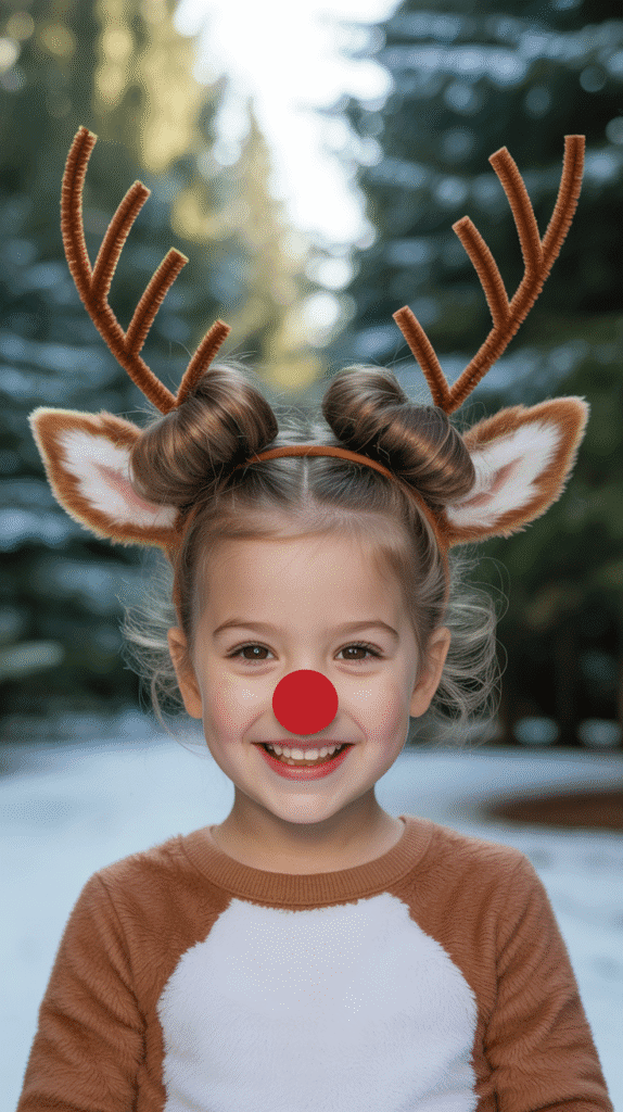 25 Adorable Christmas Hairstyles for Kids That Spark Holiday Joy 9 Reindeer Antler Space Buns