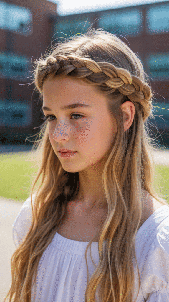 27 Easy Hairstyles for Long Hair for School That Are Cute and Quick 3 Dutch Braid Crown
